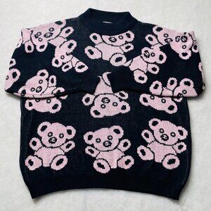 Vintage Ricki Womens Black Crew Neck Fairy Teddy Bear Pullover Sweater Size L